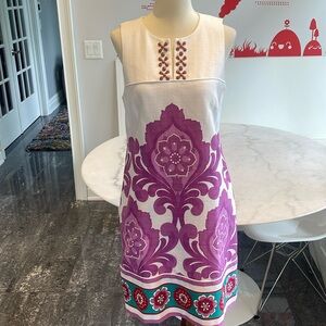 Laundry By Shelli Segal White and Purple Embroidered Mini Dress